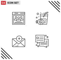 Mobile Interface Line Set of 4 Pictograms of browser mail education summer dialog Editable Vector Design Elements