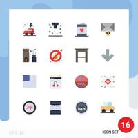 Set of 16 Modern UI Icons Symbols Signs for burner sync love message invitation Editable Pack of Creative Vector Design Elements