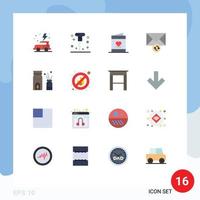 Set of 16 Modern UI Icons Symbols Signs for burner sync love message invitation Editable Pack of Creative Vector Design Elements