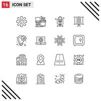 Set of 16 Vector Outlines on Grid for bulb seo cable data technology Editable Vector Design Elements