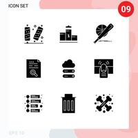 Pack of 9 Modern Solid Glyphs Signs and Symbols for Web Print Media such as file data education content game Editable Vector Design Elements