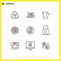 Set of 9 Modern UI Icons Symbols Signs for earth seo arrow optimization pointer Editable Vector Design Elements