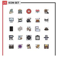 Group of 25 Filled line Flat Colors Signs and Symbols for imac computer ancient pulse heart Editable Vector Design Elements