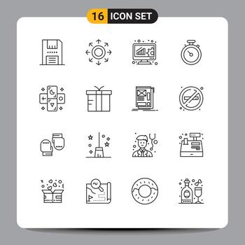 conjunto de esquema de interfaz móvil de 16 pictogramas de astrología navegación flecha mapa evaluación en línea elementos de diseño vectorial editables vector