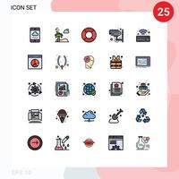 Modern Set of 25 Filled line Flat Colors Pictograph of wireless keyboard float protection cctv Editable Vector Design Elements