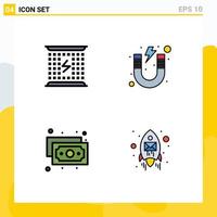 Pack of 4 Modern Filledline Flat Colors Signs and Symbols for Web Print Media such as charge study electromagnetic learn finance Editable Vector Design Elements