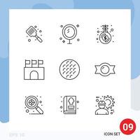 Set of 9 Commercial Outlines pack for sports flags mirror arena money Editable Vector Design Elements