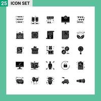 25 Thematic Vector Solid Glyphs and Editable Symbols of garland hardware cook gadget computers Editable Vector Design Elements