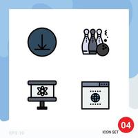 Modern Set of 4 Filledline Flat Colors and symbols such as circle science game play browser Editable Vector Design Elements