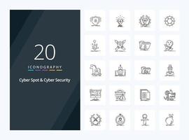 20 Cyber Spot And Cyber Security Outline icon for presentation vector