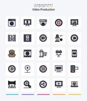 paquete de iconos rellenos de 25 líneas de producción de video creativo, como medios. foto. medios de comunicación. pantalla. detener vector