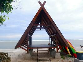 Triangular gazebos on beautiful beaches, beautiful sea and sky, beautiful gazebos photo