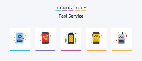 servicio de taxi paquete de iconos de 5 planos que incluye conexión inalámbrica. radio. oficina. teléfono. Taxi. diseño de iconos creativos vector