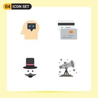 paquete de interfaz de usuario de 4 iconos planos básicos de tarjetas de sombrero de cabeza bigote astronomía elementos de diseño vectorial editables vector