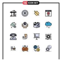 Pack of 16 Modern Flat Color Filled Lines Signs and Symbols for Web Print Media such as game user leaf message error Editable Creative Vector Design Elements