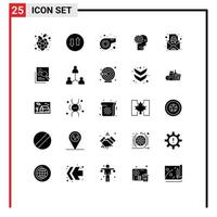 Pack of 25 creative Solid Glyphs of working mechanism referee man brain Editable Vector Design Elements