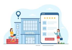 Hotel Review with Rating Service, User Satisfaction to Rated Customer, Product or Experience in Flat Cartoon Hand Drawn Templates Illustration vector