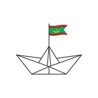 Paper boat icon. A boat with the flag of Mauritania. Vector illustration