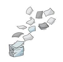 Flying Paper. Blank sheet. Thrown object. White trash. Cartoon flat illustration. Stack and pile of documents. Office element. vector