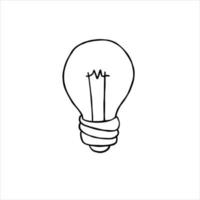 Light Bulb. Sketch drawn electric device. Black and white illustration. Cartoon doodle lighting concept and idea. Solution and creative vector