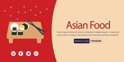 Asian food landing page template, Food background vector illustration. Asian food poster