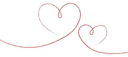 líneas finas rojas dos corazones de amor sobre fondo blanco - vector