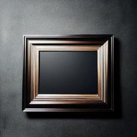 black picture frame on a modern wall apaper, front view photo