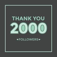 gracias 2000 seguidores banner de plantilla de felicitación. celebración de 2k seguidores vector