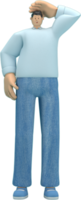 cartoon character wearing jeans and  long shirt. He is expression  of body and hand when talking. 3d rendering in acting. png