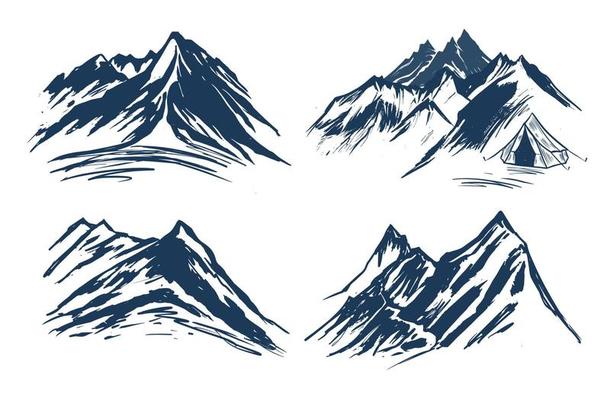 Camping, Mountain landscape, sketch style, vector illustrations.