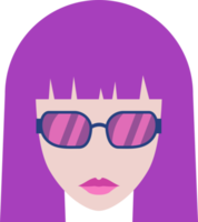 chica con gafas de sol. chica hipster con cabello colorido y gafas. para avatar, logotipo, icono, web, impresión, medios y otros. png con fondo transparente.