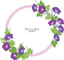 Vector illustration of Morning glory flowers with leaves frame wreth