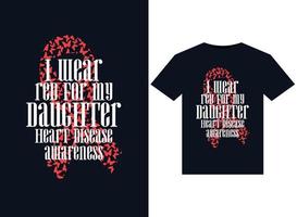 I Wear Red For My Daughter Heart Disease Awareness illustrations for print-ready T-Shirts design vector