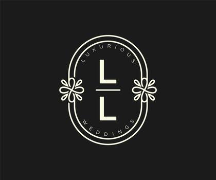 LL Initials letter Wedding monogram logos template, hand drawn modern minimalistic and floral templates for Invitation cards, Save the Date, elegant identity. vector