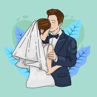 cute wedding couple love valentine doodle illustration vector