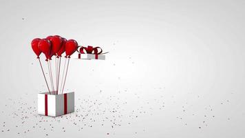 la caja de regalo explota con purpurina y los globos vuelan en blanco y rojo video