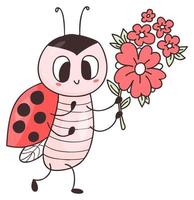 Sticker ladybug with bouquet vector