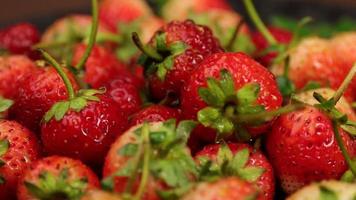 rijp aardbeien zijn rood in kleur met een zoet en verzuren smaak. rood aardbei, rood aardbeien, aardbeien fruit, aardbei video