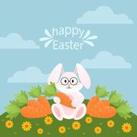 Cute vector image of an Easter bunny square card template. Can be used in social media, invitation, postcard, online advertising and banner design.