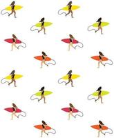 Vector seamless pattern of woman running with surf