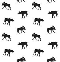 Vector seamless pattern of black moose silhouette isolated on white background