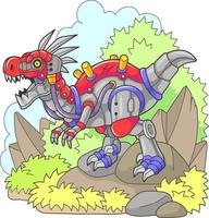 prehistoric robot dinosaur velociraptor, funny illustration vector