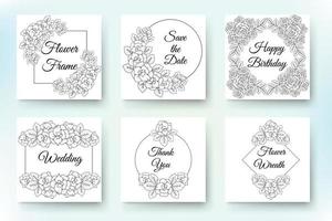 Design for invitation wedding or greeting cards of beautiful vector wreath and flowers set.