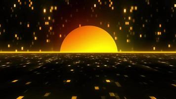 Futuristic Animation Of Retro Land, Retro Background With Sun And Digital Dot Moving. Abstract Animation Of Futuristic 80s Digital Retro Land, Sun And Grid Retro Animation Background, Loop Animation video