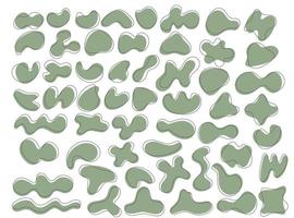Green organic shapes set. Abstract irregular blots in minimal trendy design with outline circles. Forms for poster story frames. Vector