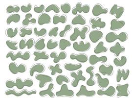 Green organic shapes set. Abstract irregular blots in minimal trendy design with outline circles. Forms for poster story frames. Vector