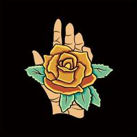 VECTOR ILLUSTRATION OF A HAND HOLDING A ROSE FLOWER