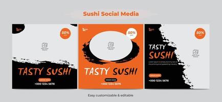 Sushi social media post template tasty food square social banner design vector