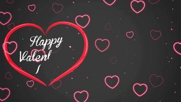 Animation weißer Text glücklicher Valentinstag, der in roter Herzform mit schwarzem Hintergrund schwebt. video