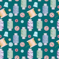 Seamless background multicolored buttons, needle and thread. Best for wrapping paper, textiles, wallpapers. vector
